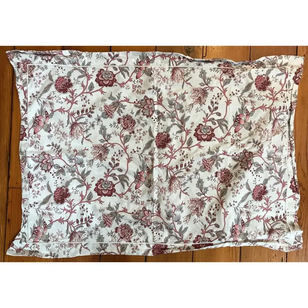 Set Pair IKEA Sprangort Burgundy Grey White Queen Full Cotton Floral Pillowcases